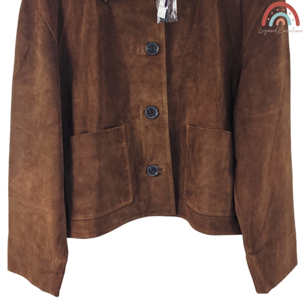 New! Madewell Boxy Crop Jacket in Suede Dark Roast Suede - Picture 8 of 16
